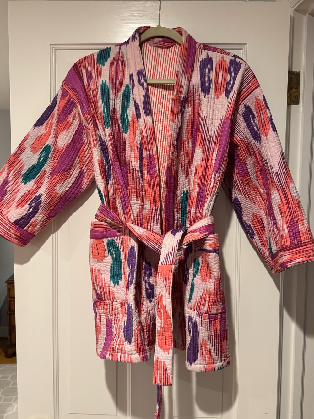 Vibrant Pink Multicolor Quilted Belted Utility Jacket